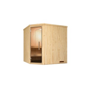 Weka Element-Ecksauna Varberg 2 Sparset mit Glastür und 7,5 kW Ofen.