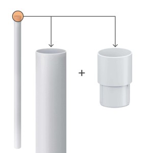 Weißes Inefa PVC Regenfallrohr 100cm DN 50 mit Steckmuffe für Dachrinnen. Zur Regenwasserableitung.