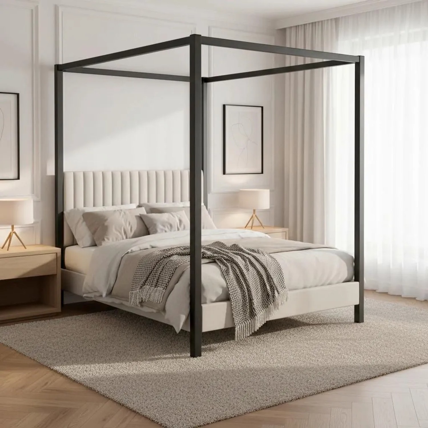 Bessagi Home Himmelbett Mona ca. 180x200 cm Hellgrau