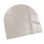 Beige halbkreisförmige Tulup Glasplatte für Kaminöfen. Gehärtetes Glas als Bodenschutz mit polierten Kanten.
