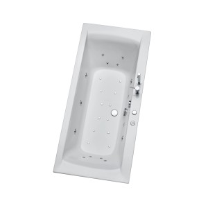 Weisse Ottofond Whirlpool-Badewanne Rosa 190x90 cm mit Düsen und Wannenrandarmatur.