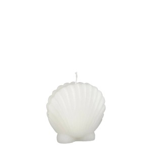 Dekorative Muschel Kerze von Mica Decorations, Farbe Weiß, 10,5 cm hoch.