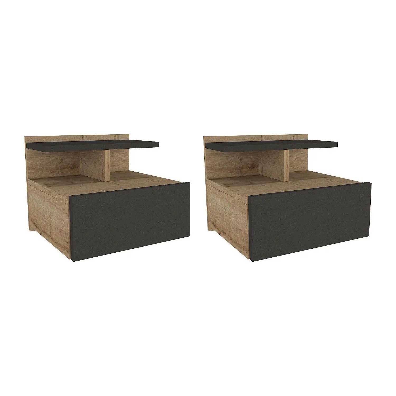 Vente-unique Nachttisch Azelno Anthrazitgrau  Naturfarben Hell 39.4 cm