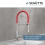 Schütte Spültischarmatur Stilo Chrom-Schwarz mit rotem Soft-Touch Schlauch.