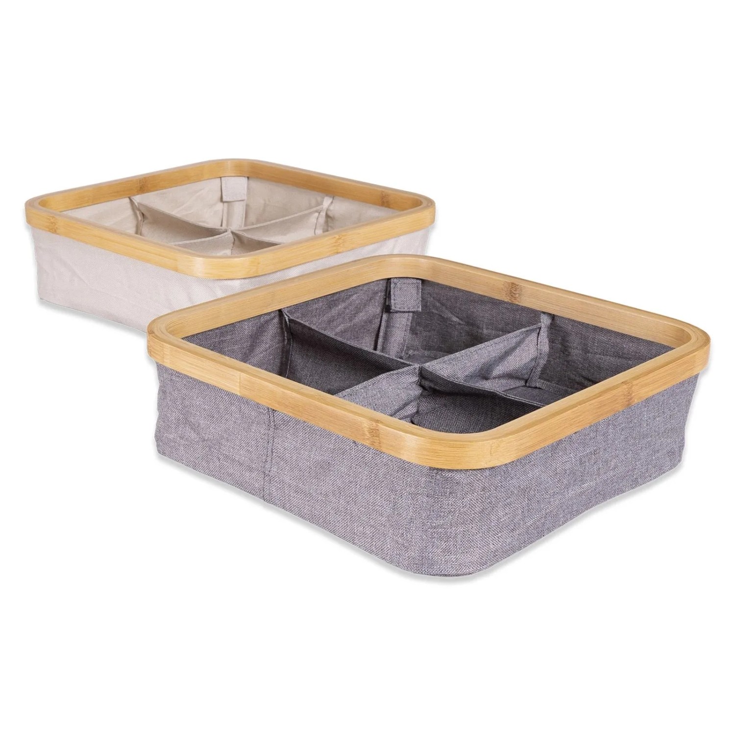 osoltus 2x Regal Box Badezimmer Nelson Bambus Aufbewahrungskorb Grau 4 Fächer_7