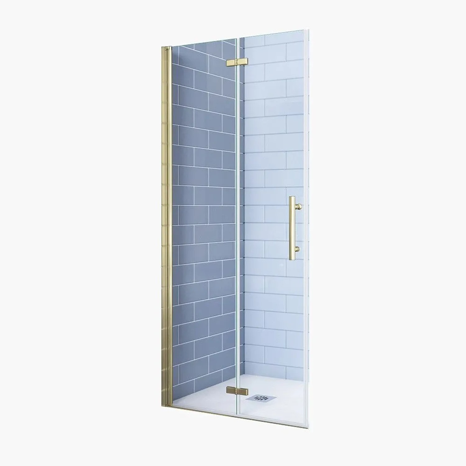 Duschparadies Walkin Glas Duschtür 90x 195cm Falttür 6mm Nano Glas Drehtür Goldrahmen Duschabtrennung Dusche