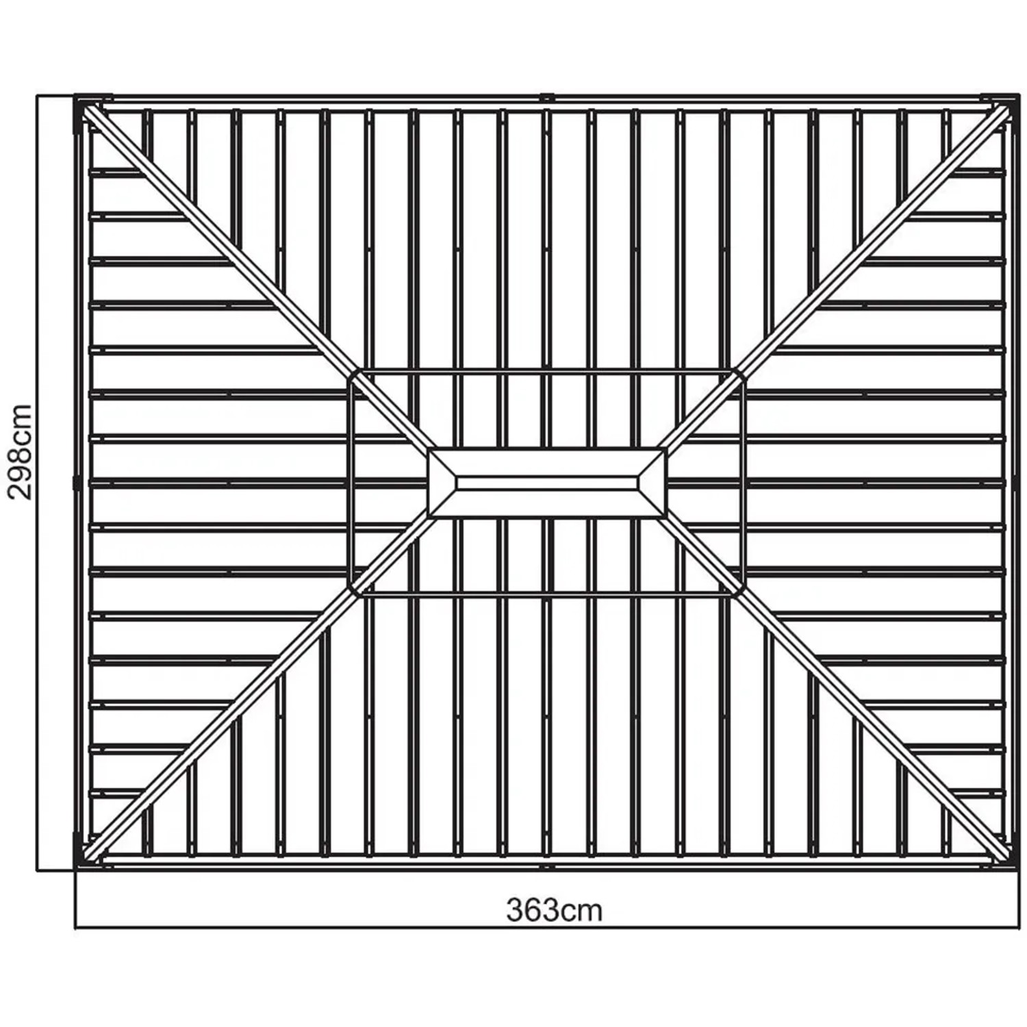 Draufsicht Sojag Aluminium Pavillon Messina 10x12 Anthrazit, Maße 298x363x291 cm, Gartenpavillon.
