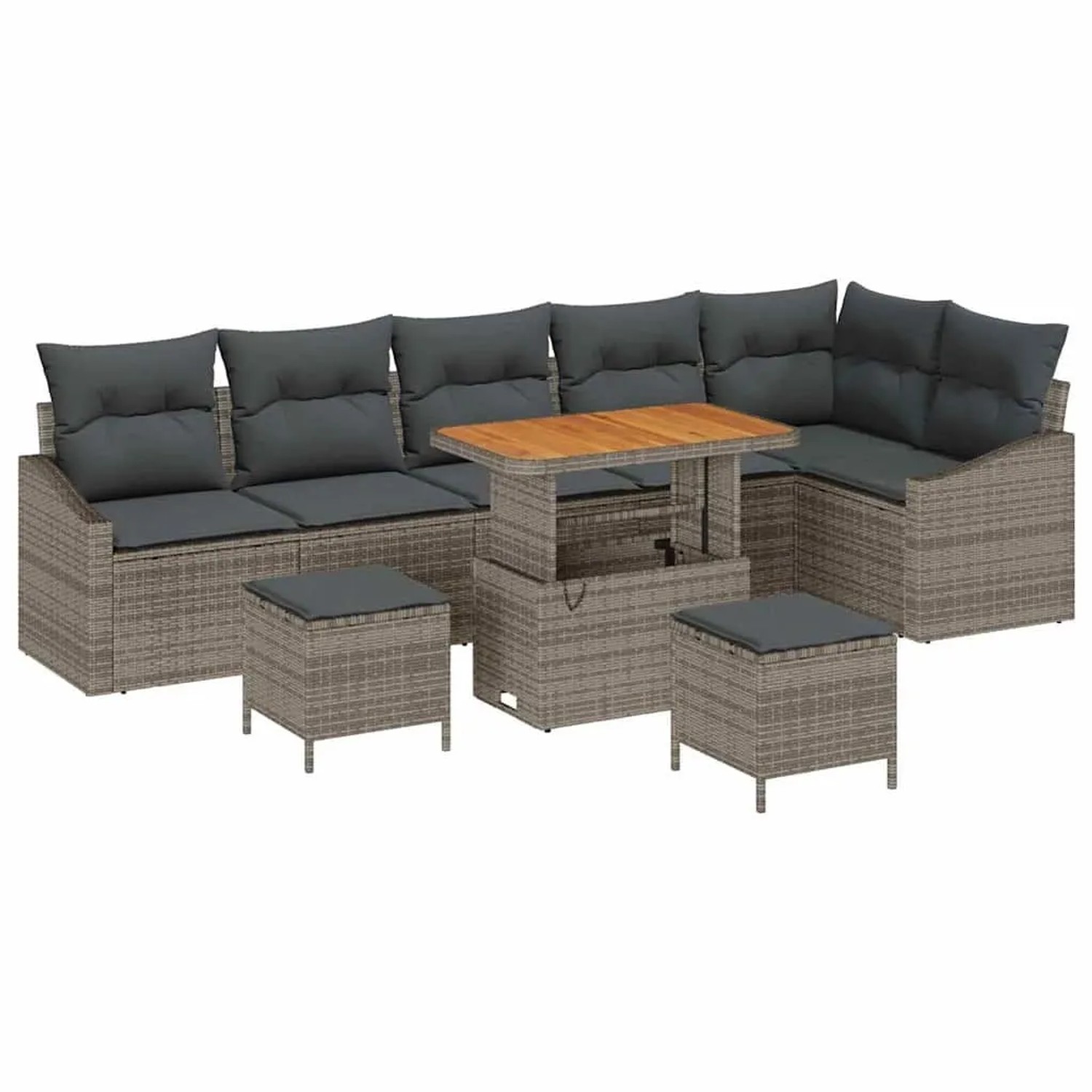 vidaXL Gartensofa-Set mit Kissen mit Speicher 9 Stk Grau Poly Rattan 336462 günstig online kaufen