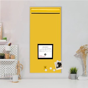 Banjado Magnettafel 37x78cm mit Briefkasten Motiv Gelb und Magneten als Wanddekoration.