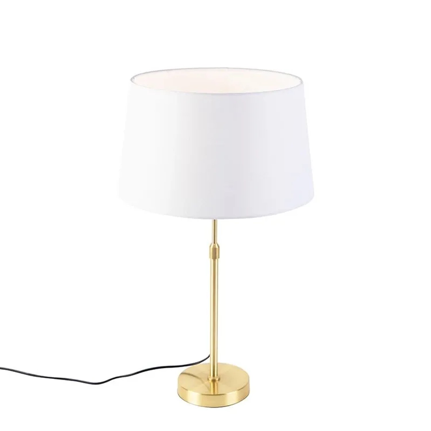 QAZQA Tischlampe Gold   Messing mit Leinenschirm Weiß 35 cm Parte