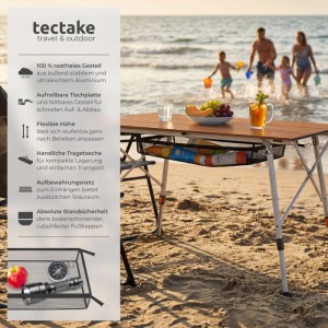 Tectake Aluminium Campingtisch Bastian Faltbar Wetterfest  120 x 70 50 x 79 cm Holzoptik