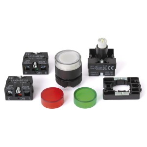 Sintron Drucktaster IN1 Set mit LED, roten, grünen und weißen Linsen für Schalterprogramme.