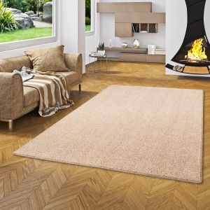 Naturfarbener Snapstyle Hochflor Teppich Mona, 100x200 cm, im Wohnzimmer.