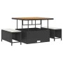 vidaXL Garten-Sofa-Set, 13-teilig, schwarz, Poly Rattan, mit höhenverstellbarem Tisch und Hockern mit Polster.