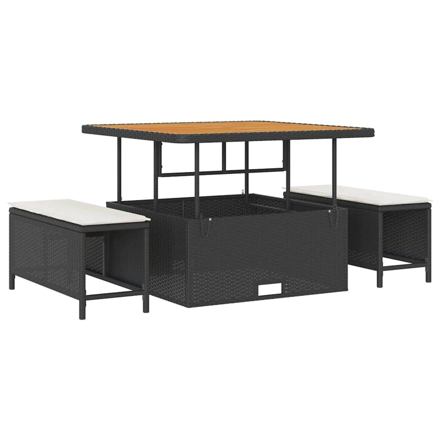 vidaXL Garten-Sofa-Set, 13-teilig, schwarz, Poly Rattan, mit höhenverstellbarem Tisch und Hockern mit Polster.