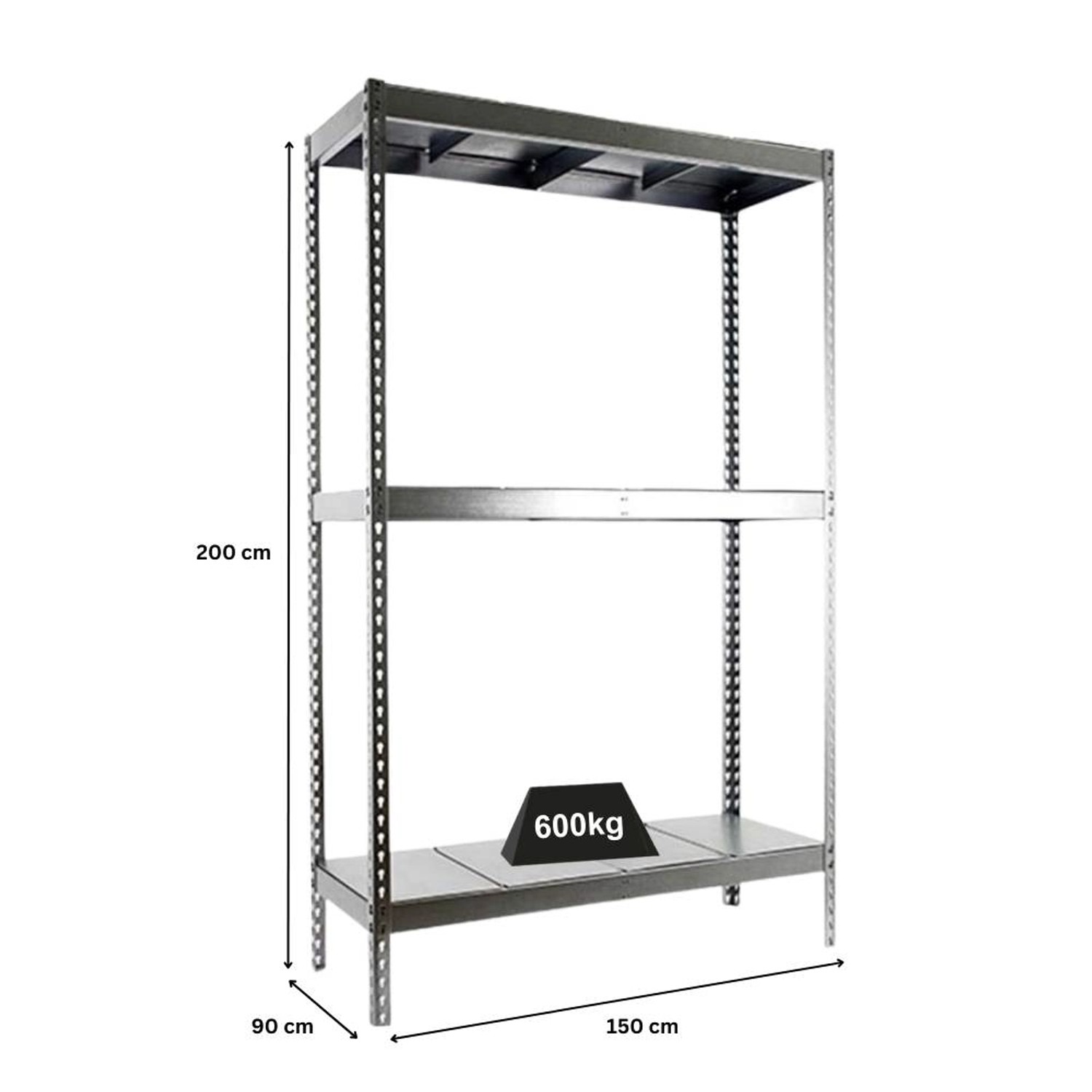 Verzinktes PROREGAL Schwerlastregal Metal Beast, 200x150x90 cm, Fachlast 600 kg.