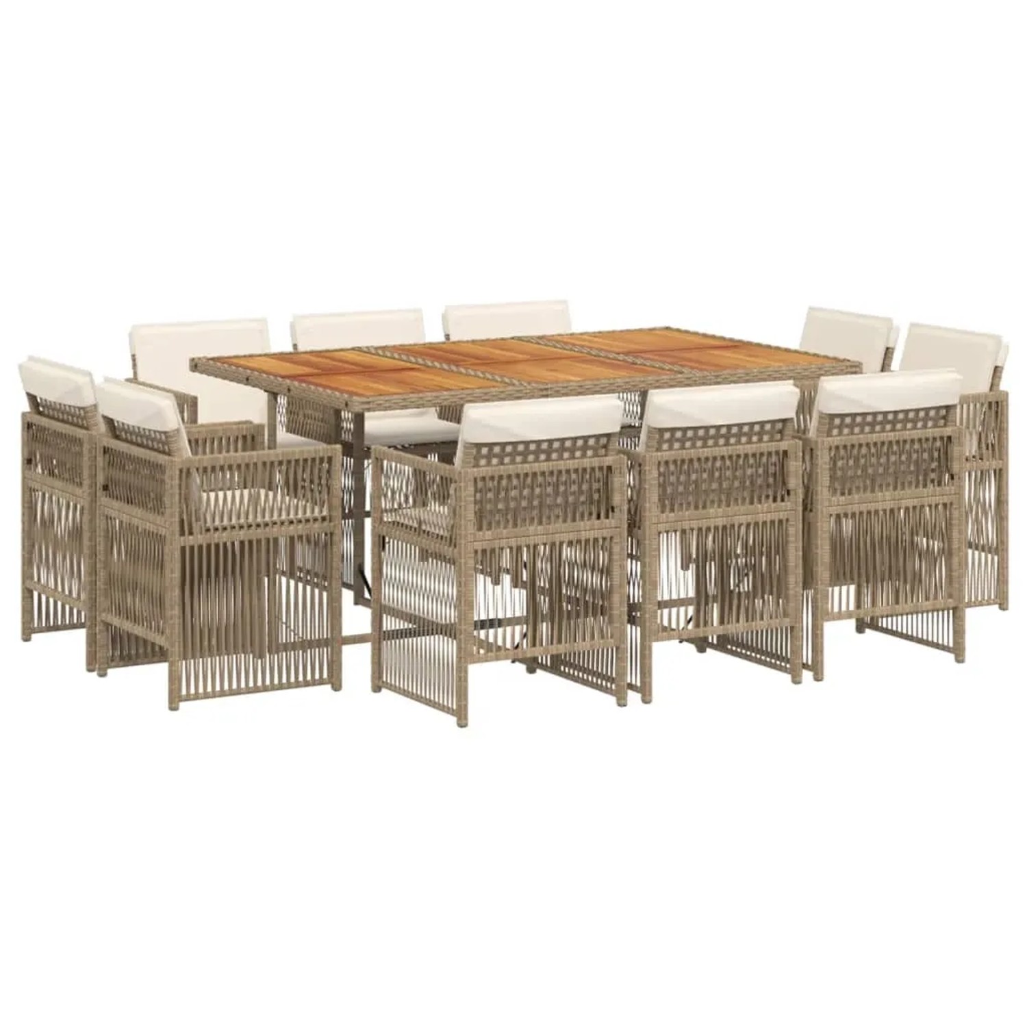 vidaXL 11-Tlg Garten-Essgruppe mit Kissen Beige Poly Rattan 3211036
