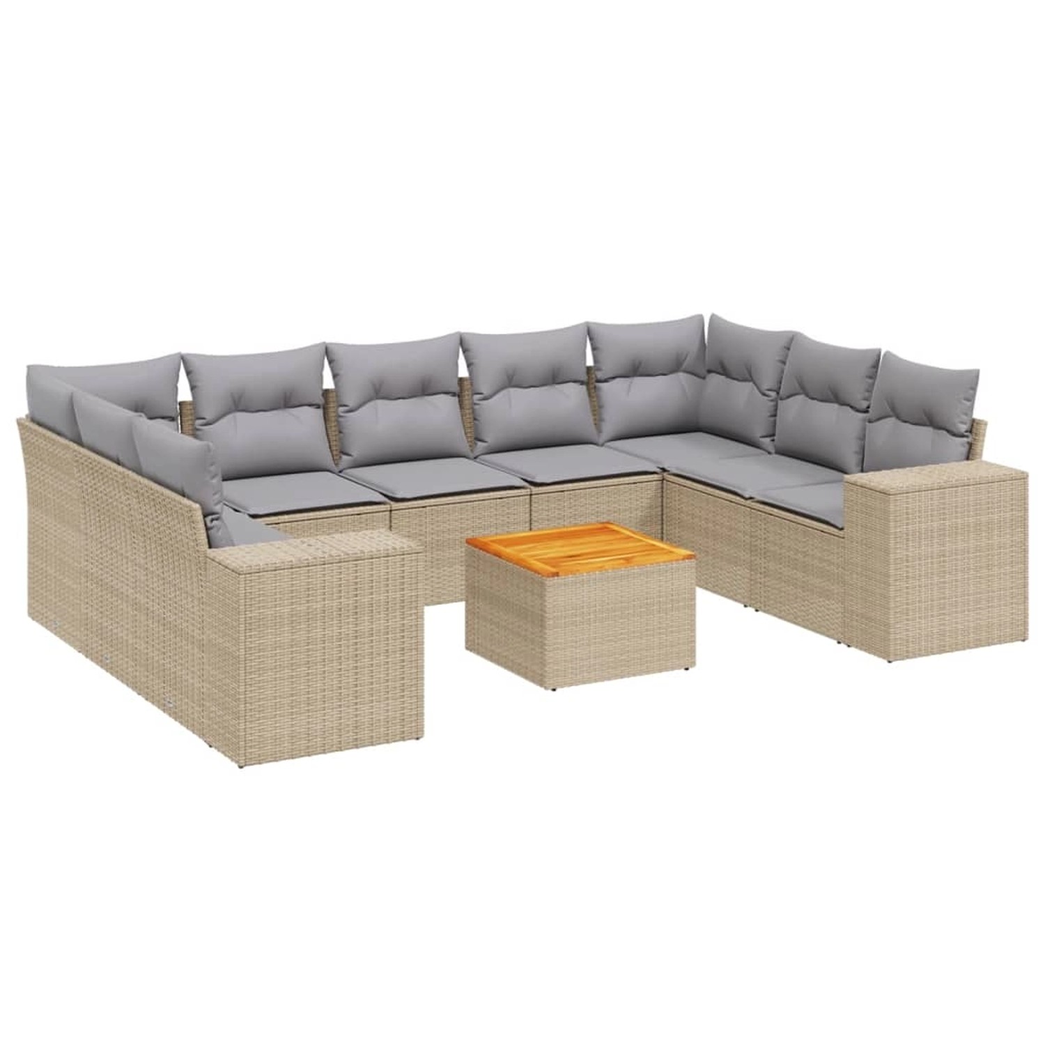 vidaXL 10-Tlg Garten-Sofagarnitur mit Kissen Beige Poly Rattan 3225590
