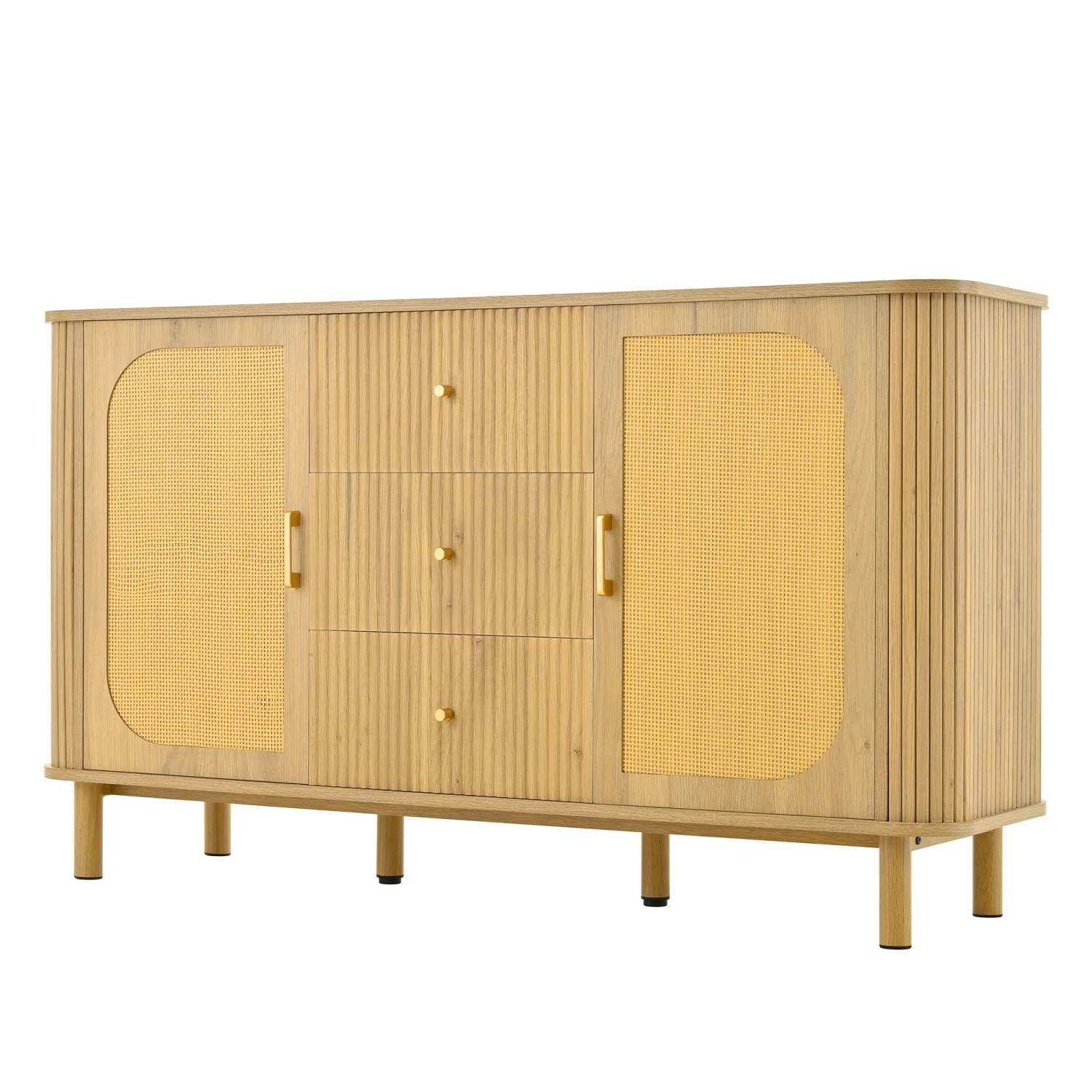 okwish Sideboard mit Schubladen Regalen Wohnzimmer 140x40x80cm Natur