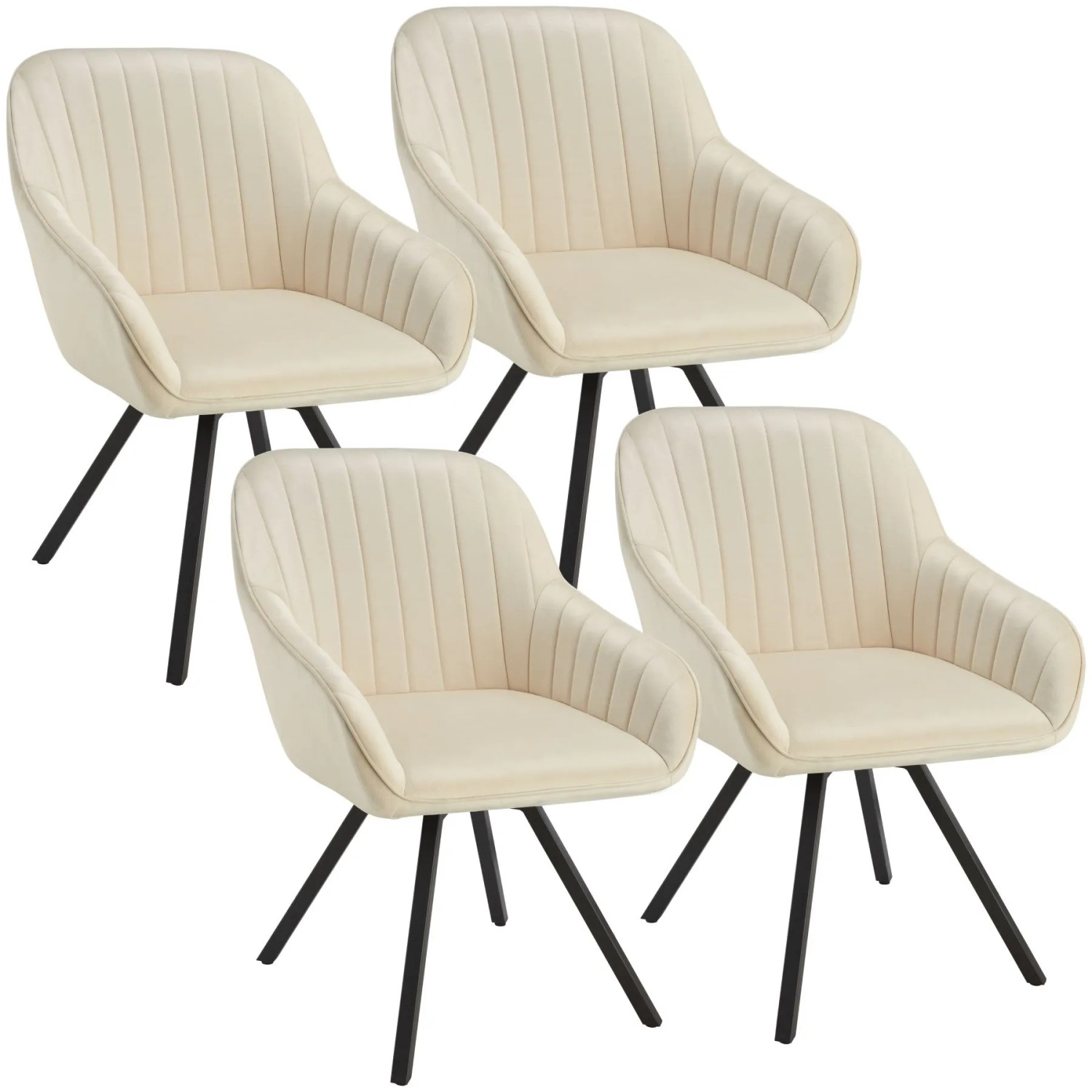 Tectake Drehbarer Armlehnstuhl  Snug Gepolstert  In Samtoptik  Mit Durchgehender Lehne 4Er Set 58 x 58 x 82 cm Creme