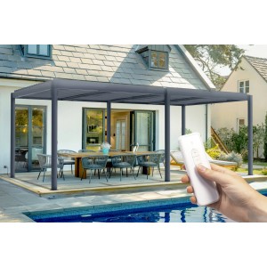 Graue Cazeboo Santa Bioklimatische Pergola 6x3m aus Aluminium mit Fernbedienung.