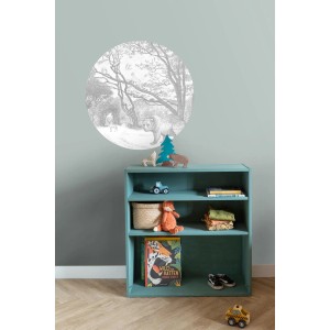 Selbstklebende, runde, graue Wald-Tapete (Ø 70 cm) mit Waldtieren von ESTAhome.