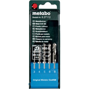 Metabo Metallbohrerset, 5-teilig, mit Sechskantschaft in Kunststoffkassette.
