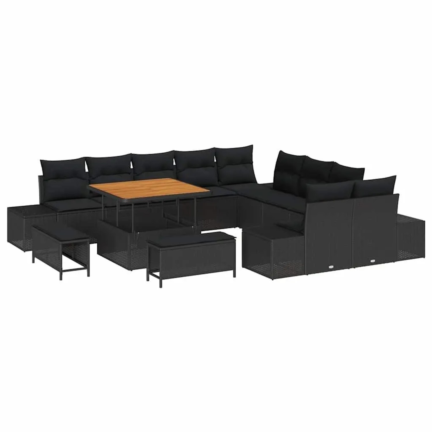 vidaXL Gartensofa-set mit Kissen 13-Tlg Schwarz Poly-Rattan 3364784 günstig online kaufen