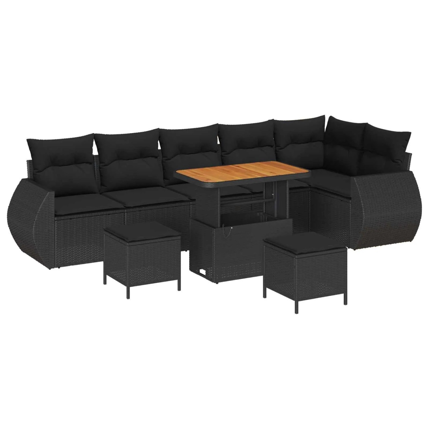 vidaXL Gartensofa-Set mit Kissen mit Kissen 9 Stk Schwarz Poly Rattan 3363844
