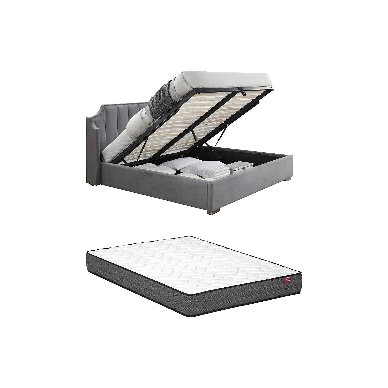 Vente-unique Bett Mit Bettkasten Teomis Hellgrau 164 cm