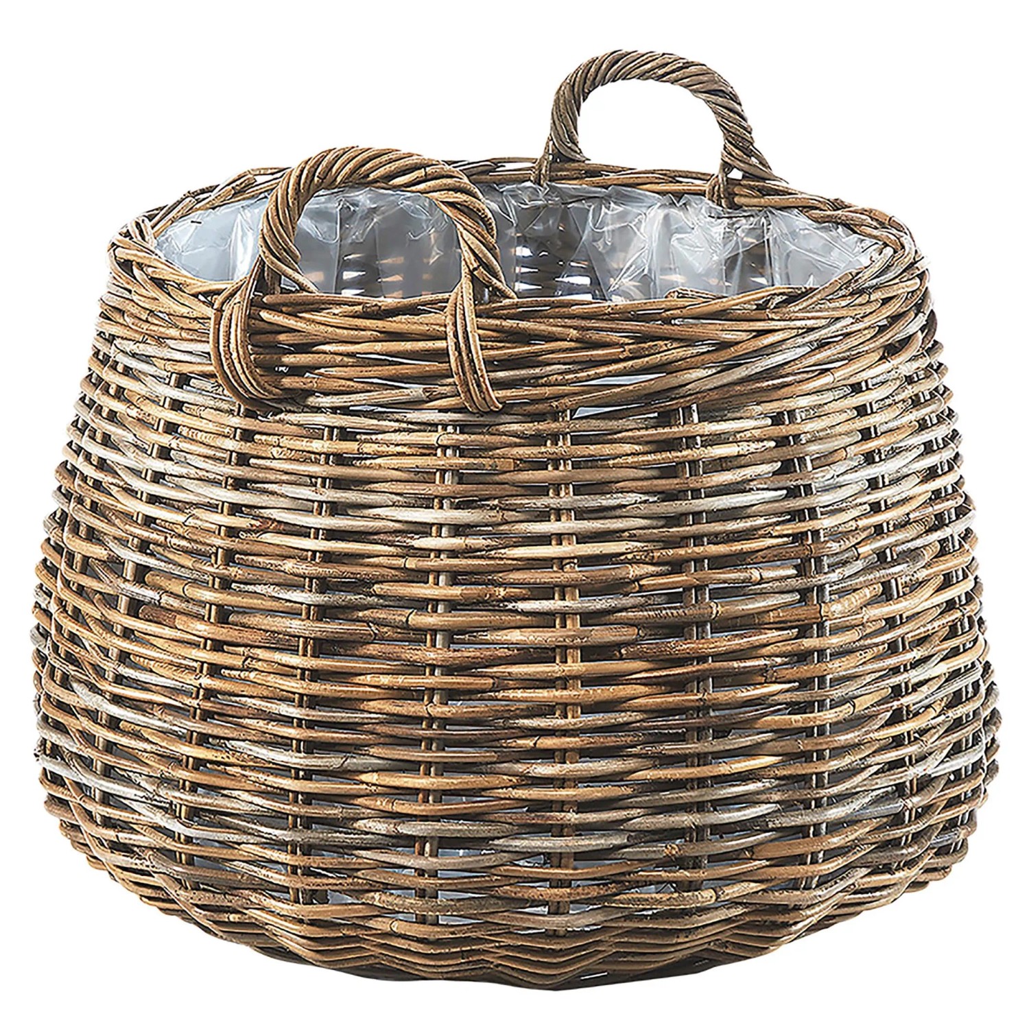 Kobolo Pflanzkübel Rund XXL aus Rattan mit Folie Ausgeschlagen Dm 58 cm