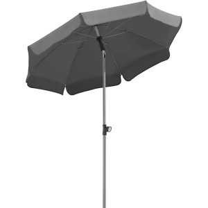 Anthrazitfarbener Schneider Balkonschirm Locarno Ø 150 cm mit Push-Up Mechanik.
