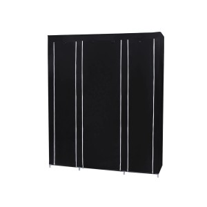 Schwarzer Songmics Stoff-Kleiderschrank, 150x45x175 cm, mit Regalen und Kleiderstange.
