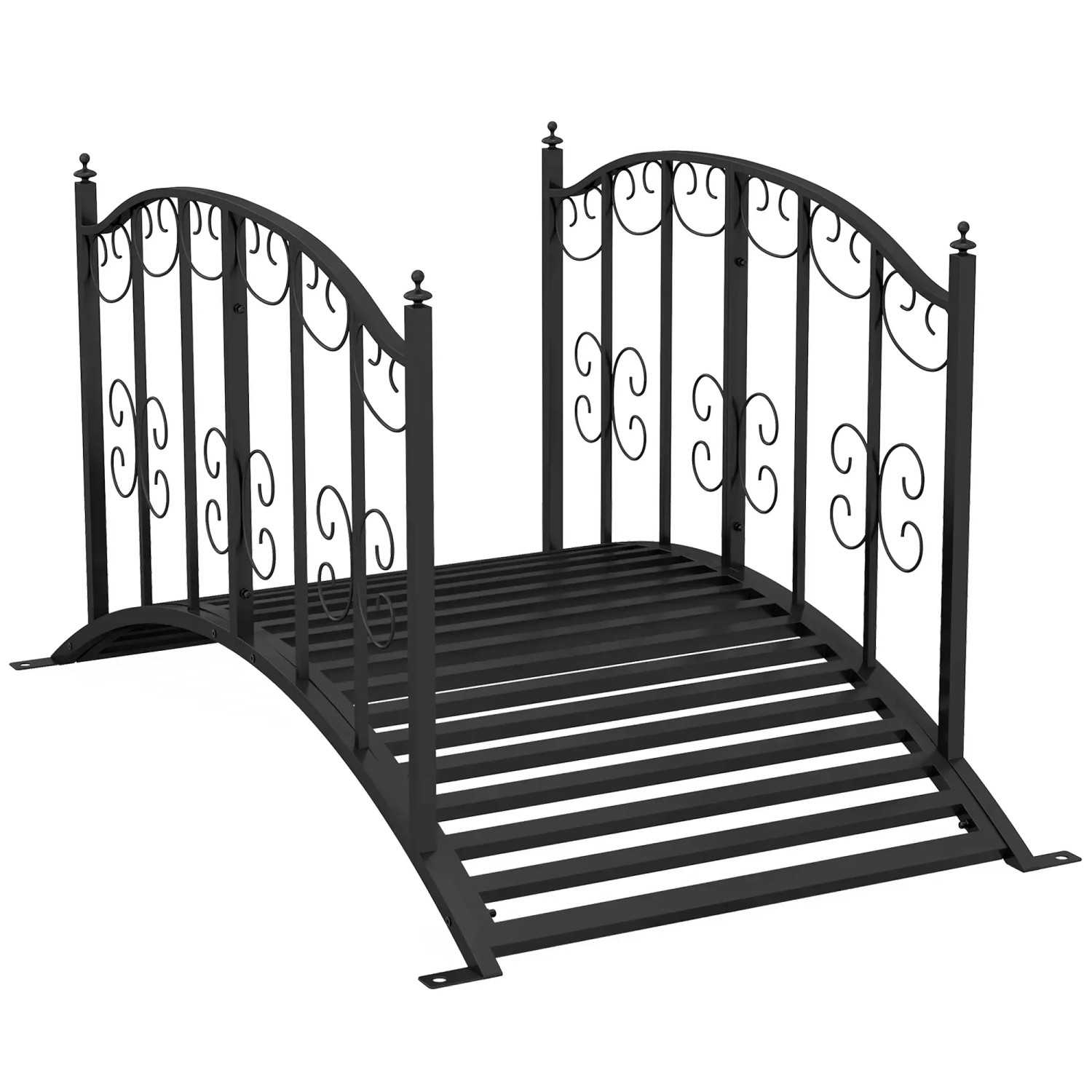 Outsunny Gartenbrücke mit Geländer Stahl Schwarz 119L x 67B x 70H cm