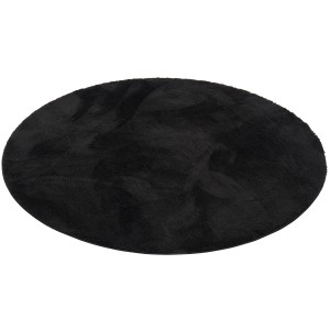 Schwarzer, runder Pergamon Hochflor Teppich "Silky" (120x120cm), super soft.