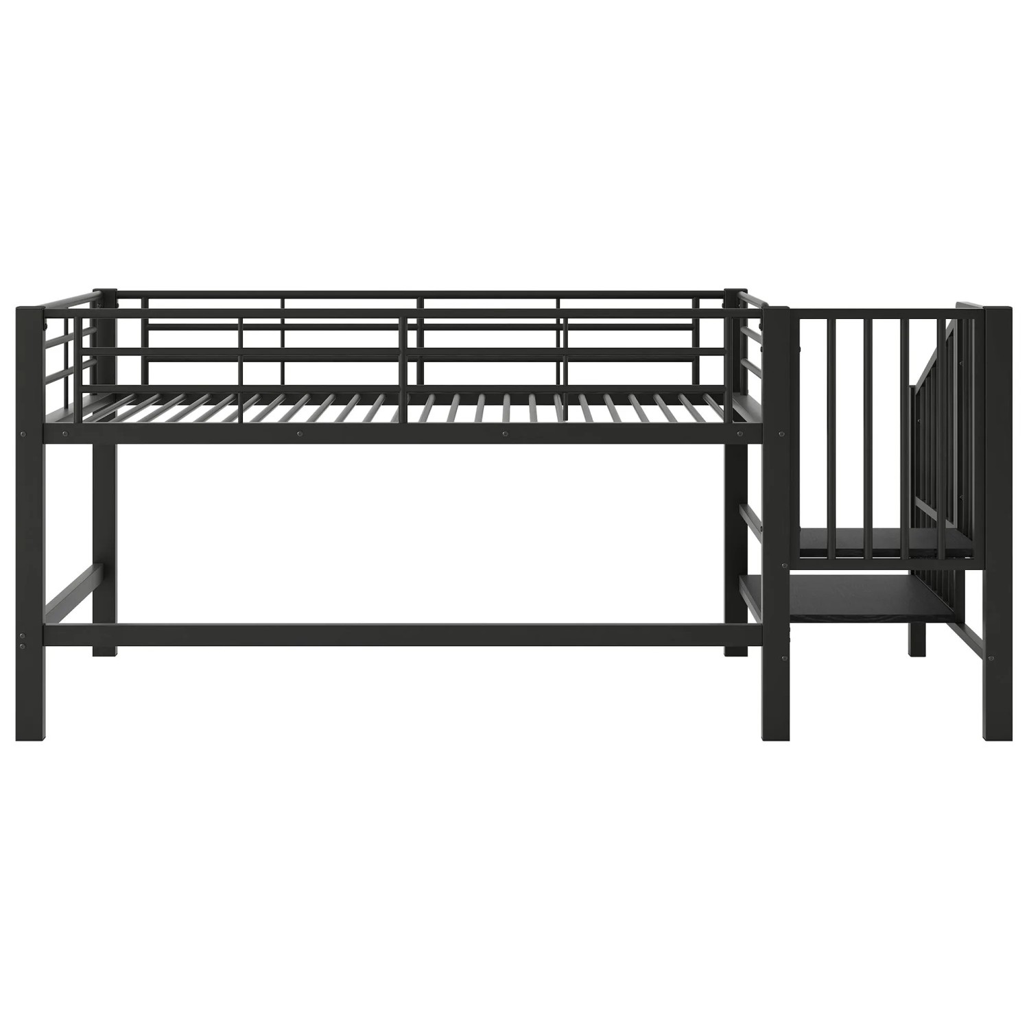 okwish Halbhochbett 90x200cm mit Stauraumtreppe Schwarz ohne Matratze