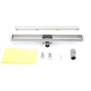 Edelstahl Duschrinne 110cm mit Siphon und Zubehör für ebenerdige Dusche.