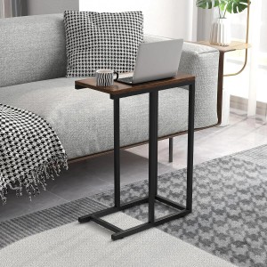 Costway Beistelltisch C-Form Sofatisch mit Metallgestell Braun