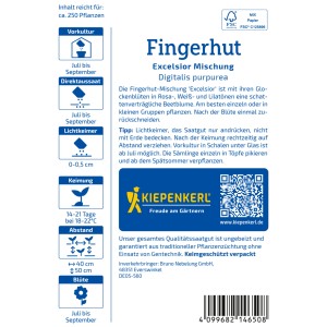 Samentüte Kiepenkerl Fingerhut Excelsior-Hybriden Mehrfarbig. Blumensamen für farbenfrohe Blumen.