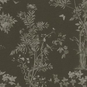 PROFHOME 790436-GU Blumen Tapete Floral Schwarz-Braun Quarz-Grau 0,53 m x 10,05 m 5,33 m2