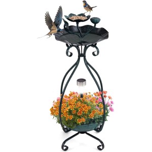 Costway Vogeltränke mit Solarleuchte 79 cm Hoch Grün