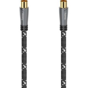 Hama Antennenkabel, Koax-Stecker/Kupplung, 1,5m, 120 dB, schwarz, mit vergoldeten Kontakten.