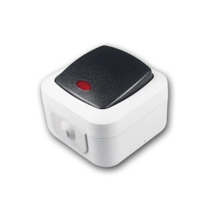 ChiliTec Feuchtraum Kontrollschalter IP44, grau/schwarz, mit roter Kontrollleuchte.