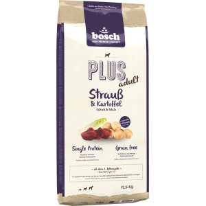 Bosch Pets Hunde-Trockenfutter Plus Strauß, 12,5kg Sack. Single Protein, getreidefrei mit Kartoffel.