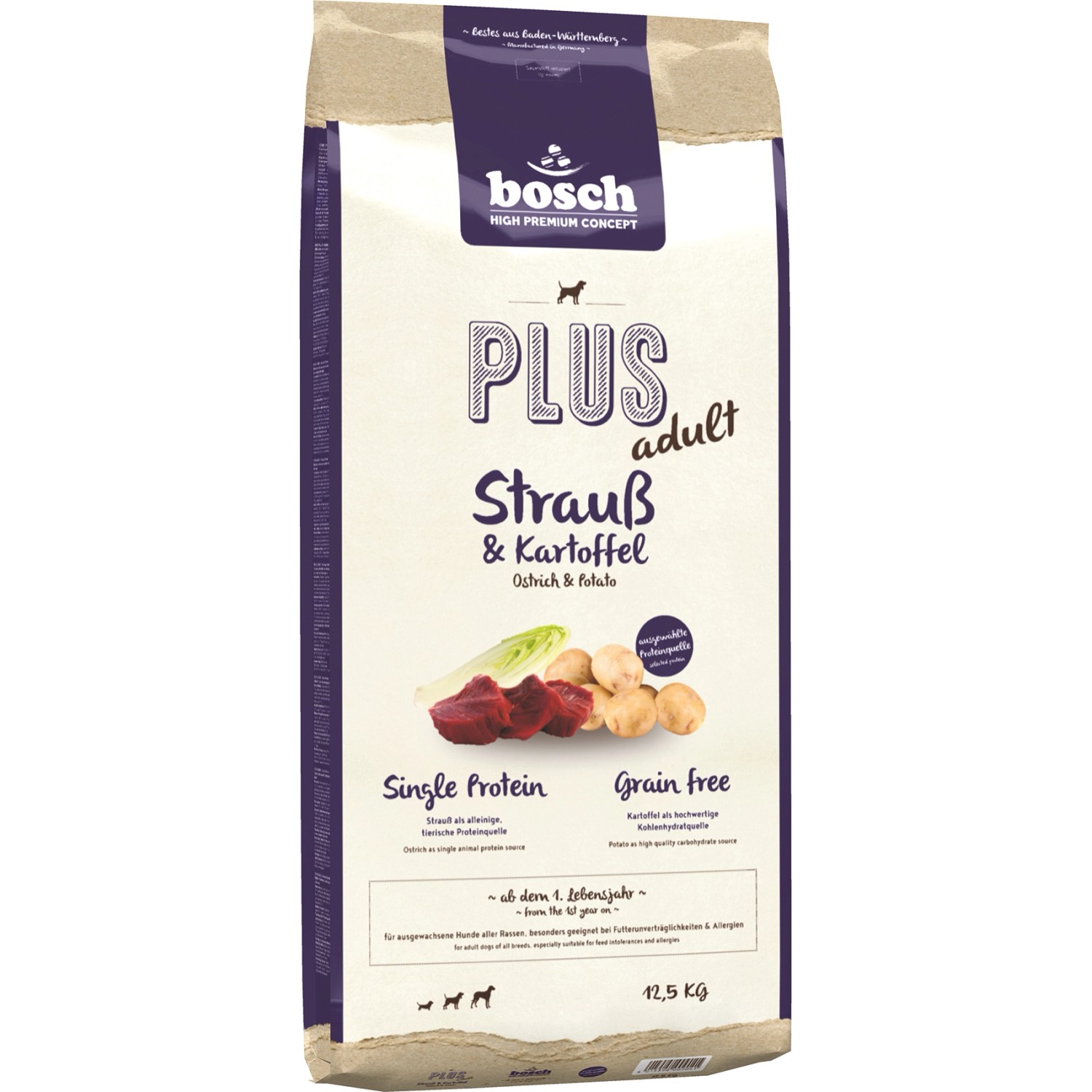 Bosch Pets Hunde-Trockenfutter Plus Strauss 12,5 kg