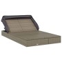 Graue 2-Personen Sonnenliege mit Dach aus Poly Rattan, ideal für Garten oder Terrasse.