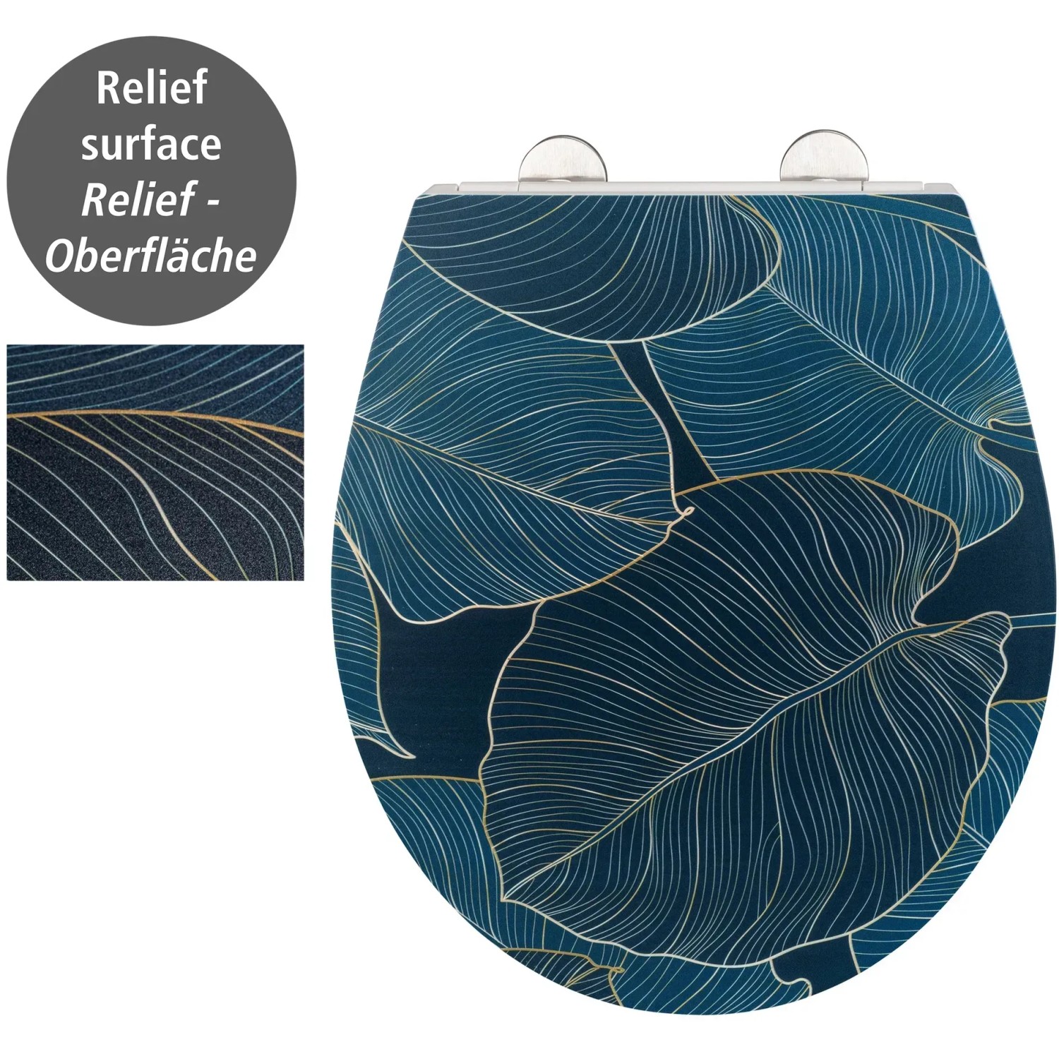 Wenko WC-Sitz Big Leaves: Duroplast-Sitz mit Absenkautomatik und dunkelgrünem Blätter-Design.