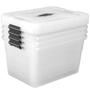 4er Set Juskys Aufbewahrungsboxen 30L mit Deckel, stapelbar und transparent.