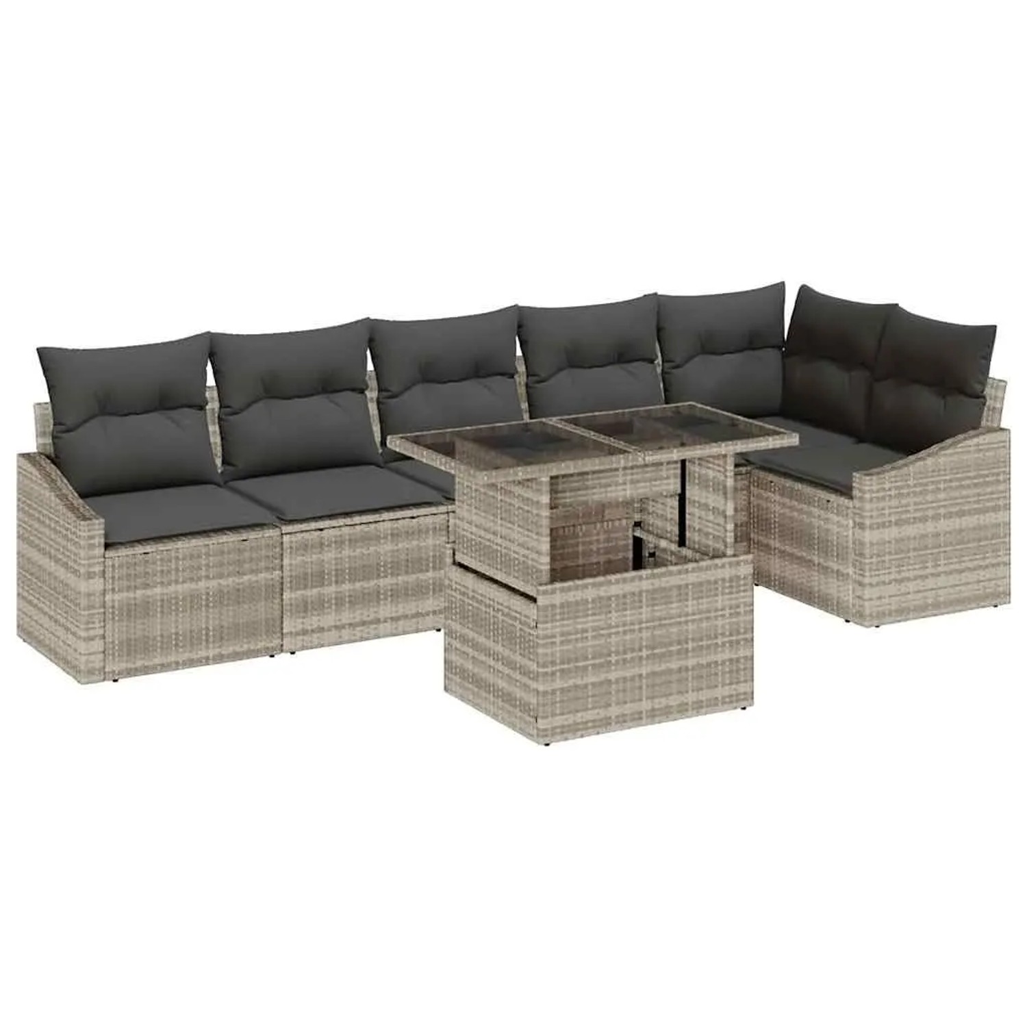 vidaXL Gartensofa-set mit Kissen 7-Tlg Hellgrau Poly-Rattan 3349018 günstig online kaufen