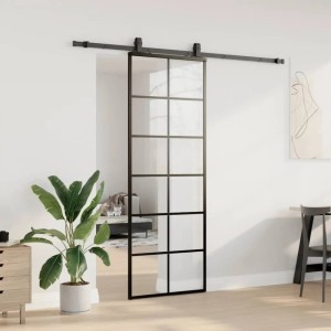vidaXL Schiebetür mit Beschlag Schwarz 76x205 cm ESG-Glas 3375930